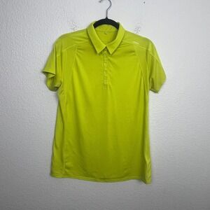 Adidas‎ Golf Polo Shirt Womens Large Neon Green Stretch Mesh Detail Pleated
